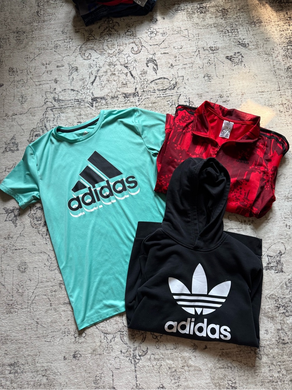 adidas Boys size 18 3-Pack Tops - Aqua Tee, Black Hoodie & Red Jacket